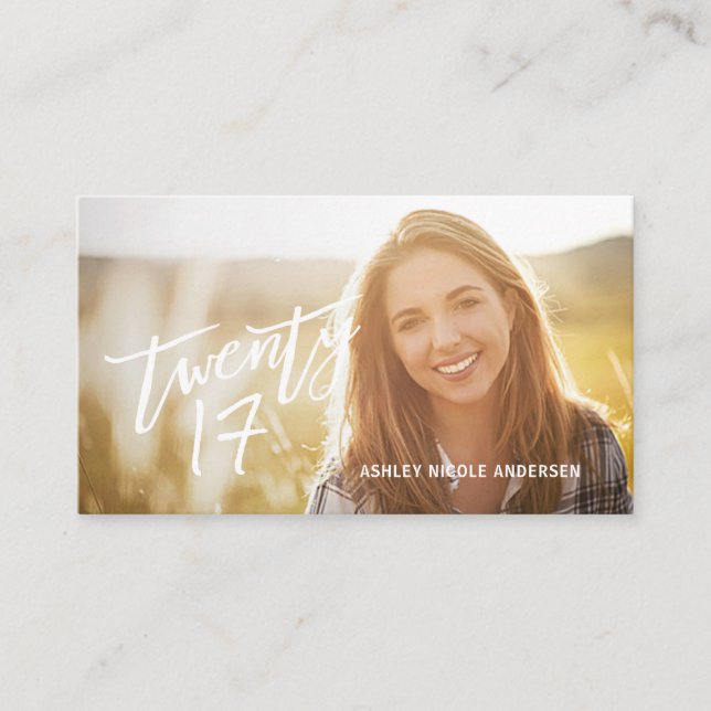 Graduation Photo Name Card Modern Handwritten Text (Front)