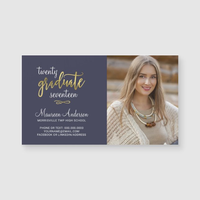 Graduation Photo Name Cards Faux Gold Foil Accents (Front)