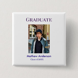 Graduation photo name class of 20XX blue simple bo 15 Cm Square Badge