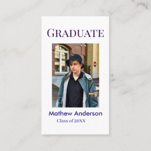 Graduation photo name class of 20XX blue simple bo Business Card