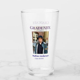 Graduation photo name class of 20XX blue simple bo Glass