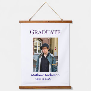 Graduation photo name class of 20XX blue simple bo Hanging Tapestry