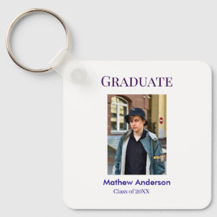 Graduation photo name class of 20XX blue simple bo Key Ring
