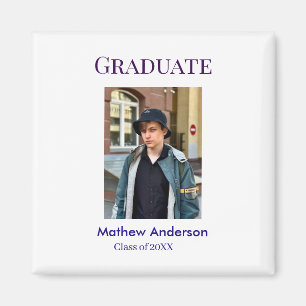 Graduation photo name class of 20XX blue simple bo Magnet