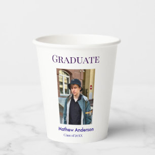 Graduation photo name class of 20XX blue simple bo Paper Cups