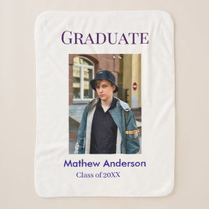 Graduation photo name class of 20XX blue simple bo Sherpa Blanket