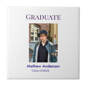 Graduation photo name class of 20XX blue simple bo Tile