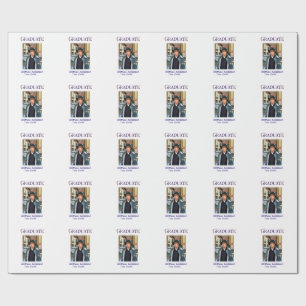 Graduation photo name class of 20XX blue simple bo Wrapping Paper