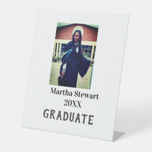Graduation photo name year class university simple pedestal sign