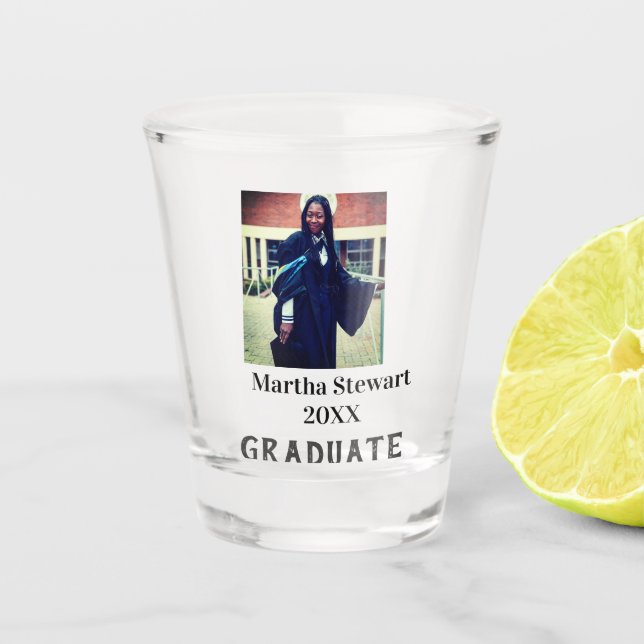 Graduation photo name year class university simple shot glass (Front)