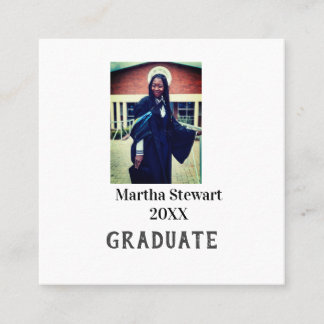 Graduation photo name year class university simple square business card