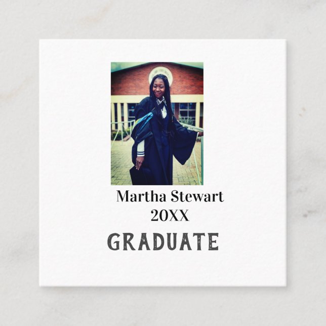 Graduation photo name year class university simple square business card (Front)