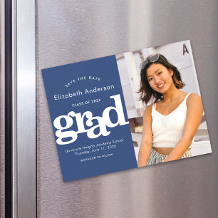 Graduation Photo Navy Bold Save the Date Modern Magnetic Invitation