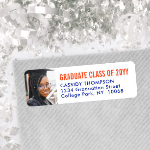 Graduation Photo Orange and Blue Return Address