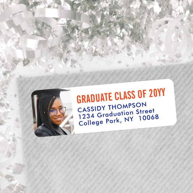 Graduation Photo Orange and Blue Return Address (Creator Uploaded)