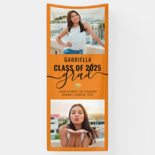Graduation Photo Orange School Color Elegant Grad Banner