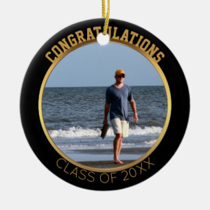 Graduation Photo Ornament Black & Gold Keepsake