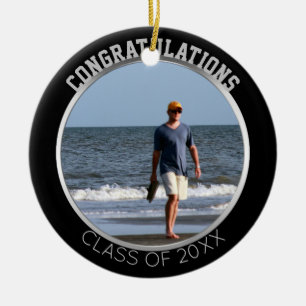 Graduation Photo Ornament Black Silver Keepsake