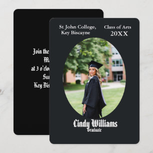 Graduation photo party invitation black oval frame