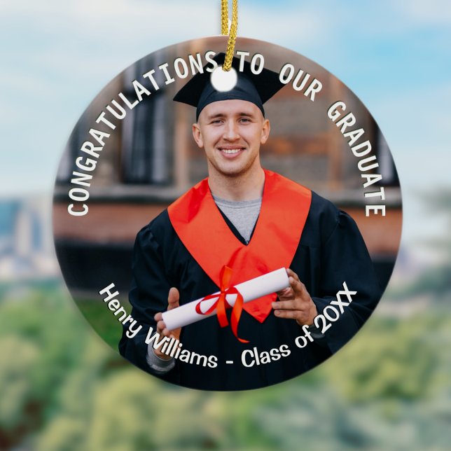 Graduation Photo Personalised Graduate Keepsake Ceramic Tree Decoration (A graduation ornament to personalize with a photo, name and 'class of' year as a keepsake gift)