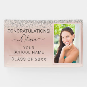 Graduation Photo Pink Silver Glitter Class of 2022 Banner