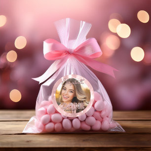 Graduation Photo Pink Sparkles Class Year DONE Classic Round Sticker