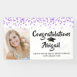 Graduation Photo Purple Confetti Brush Script Banner