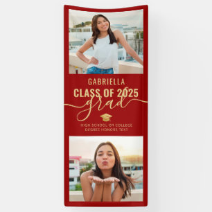 Graduation Photo Red and Gold Elegant Banner