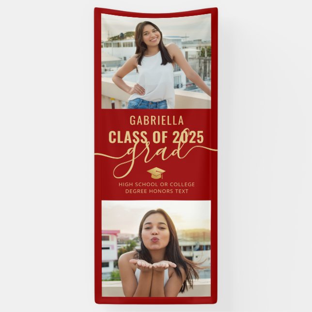 Graduation Photo Red and Gold Elegant Banner (Vertical)