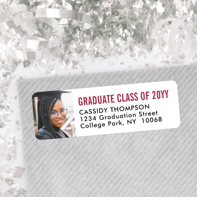 Graduation Photo Red Black & White Return Address (Creator Uploaded)