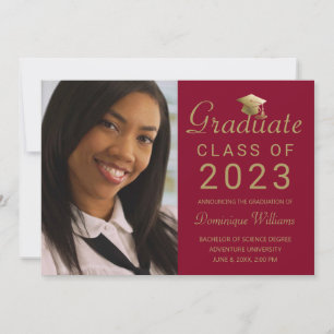 Graduation Photo Red Gold Grad Cap Script 2023 Announcement