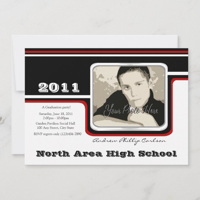 Graduation Photo/ Red Stripe Invitation (Front)