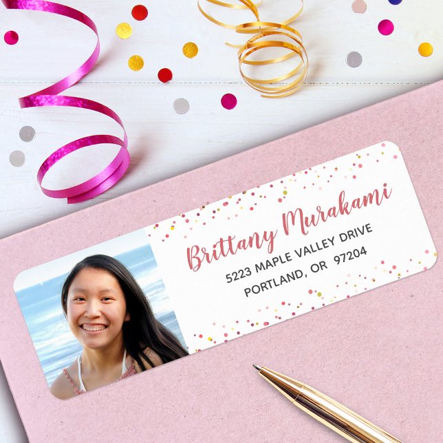 Graduation photo rose gold script modern address (Creator Uploaded)