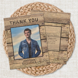 Graduation Photo Rustic Country Wood Thank You Card