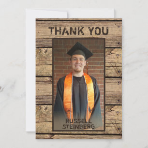 Graduation Photo Rustic Country Wood Thank You Card