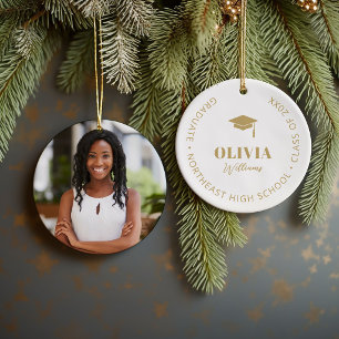 Graduation Photo School Name and Grad Year Memory Ceramic Tree Decoration