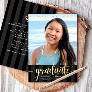 Graduation photo script black stripes real gold