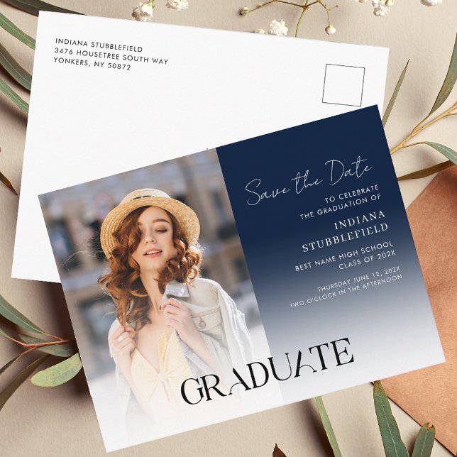 Graduation Photo Script Grad 2025 Save the Date Announcement Postcard (Graduation Save the Date Script Grad Photo Announcement Postcard)