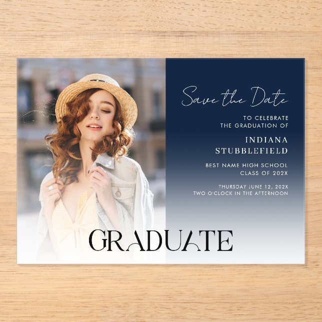 Graduation Photo Script Grad Save the Date Acrylic Invitations (Front)