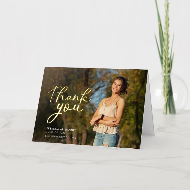 Graduation Photo Script Grad Thank You Card (Front)