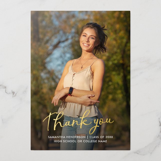 Graduation Photo Script Thank You Card (Front)