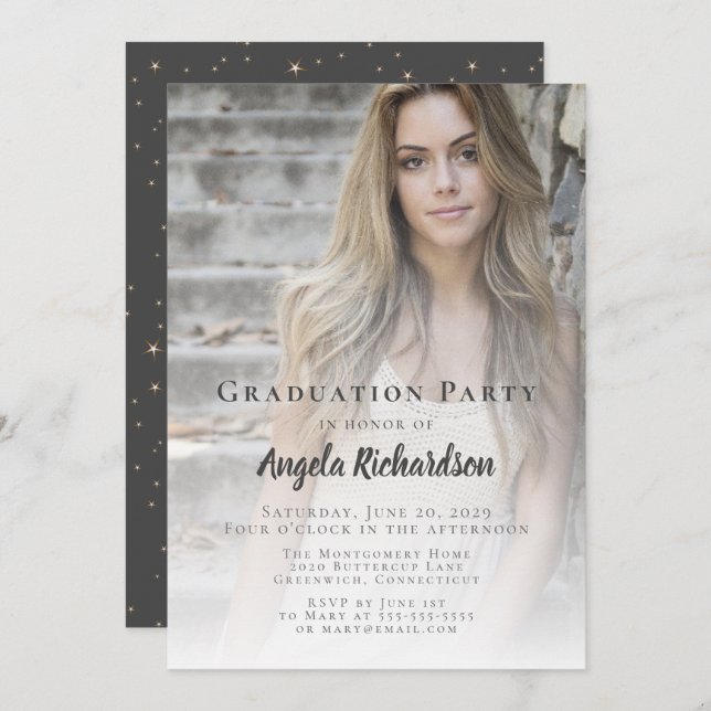 Graduation Photo Script Typography Party Invitation (Front/Back)
