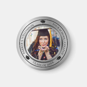 Graduation Photo Silver Tone Grad Cap Class Year   Magnet