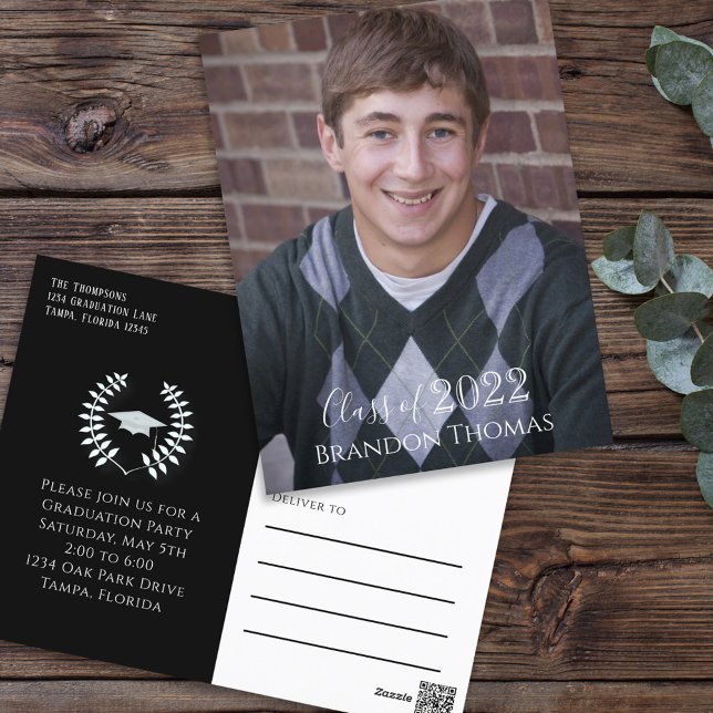 Graduation Photo Simple Black and White Invitation Postcard (Creator Uploaded)