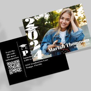 Graduation Photo Simple Black Class Of 2023 QR Invitation