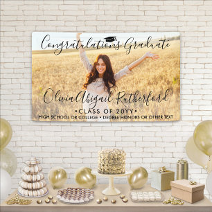 Graduation Photo & Simple Black Script Class Year Banner