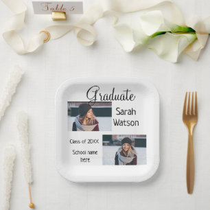 graduation photo simple classic add class year sch paper plate