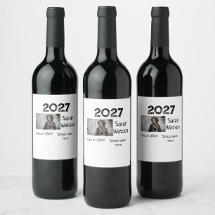 graduation photo simple classic add class year sch wine label