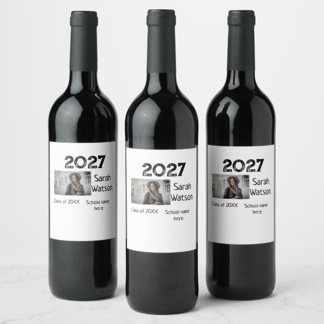 graduation photo simple classic add class year sch wine label (Bottles)