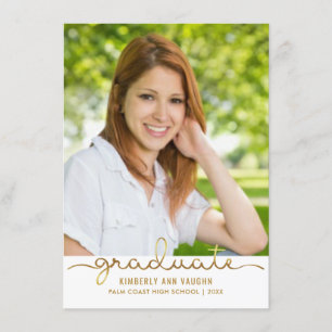 Graduation Photo Simple DIY Gold Stripe Flat Card